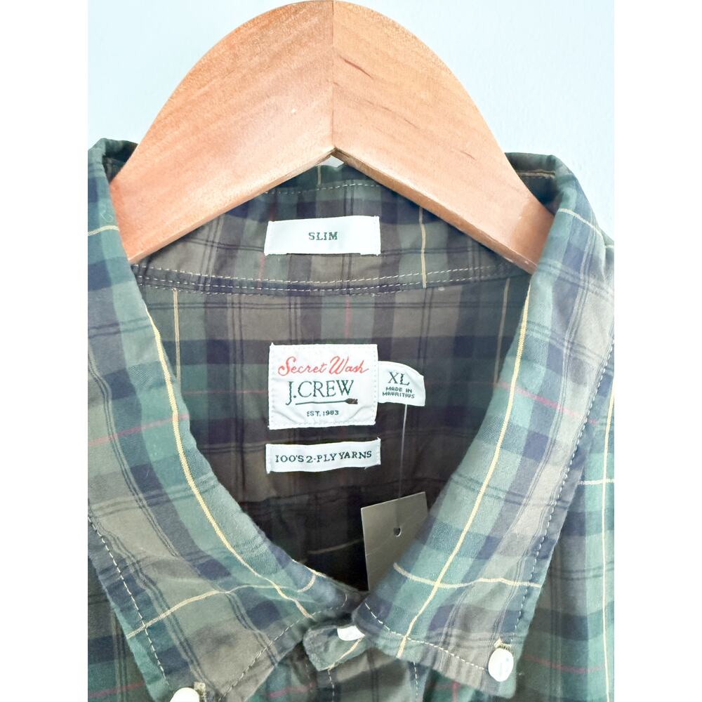J.Crew | NWT Secret Wash slim cotton poplin shirt in Green Plaid | Sz XL - Picture 4 of 11